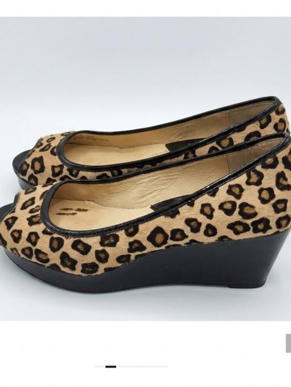 Michael Kors Leopard Print Calf Hair Peep Toe Wedge Shoes Size 8